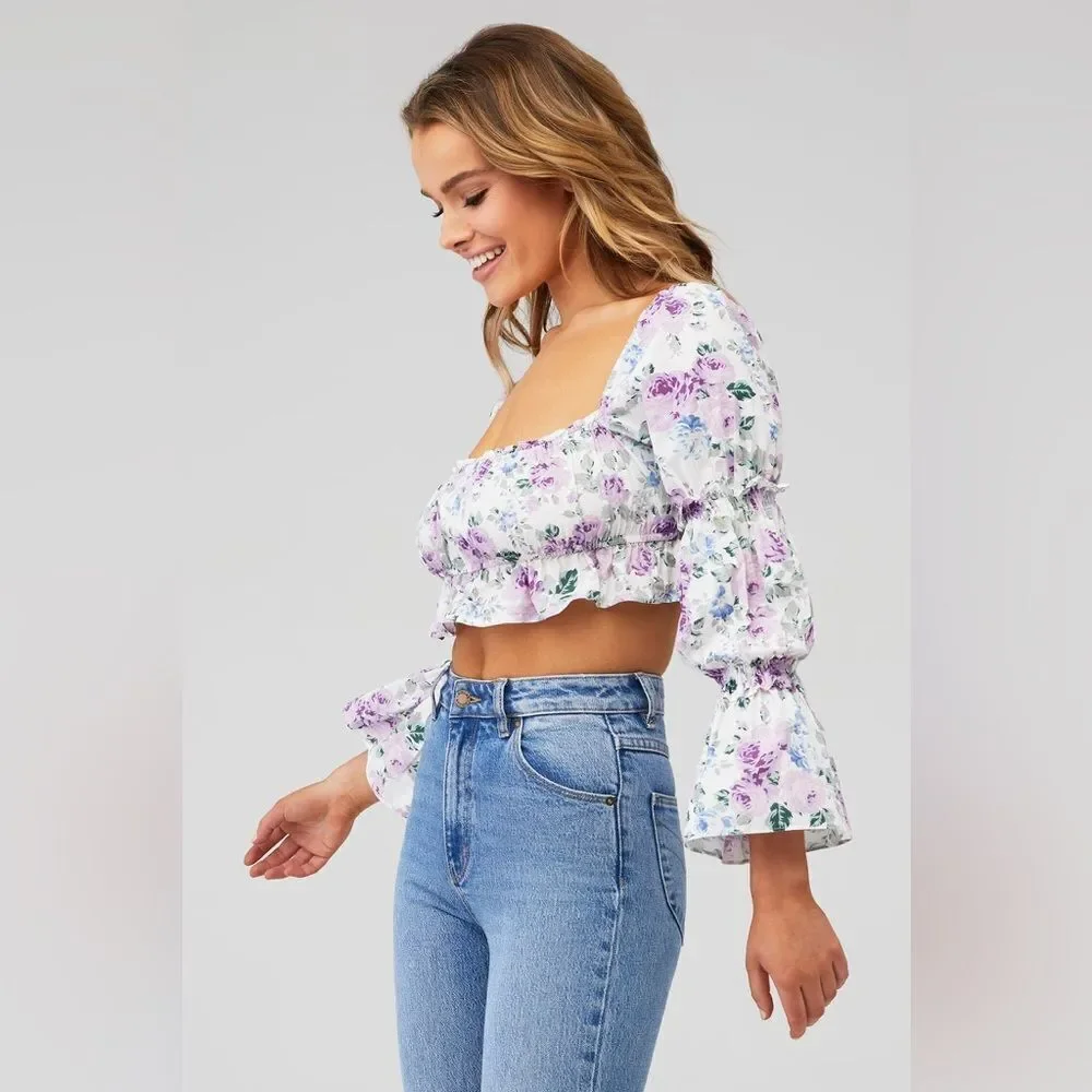 Rays For Days Women's Tanya Cropped Floral Top Size Medium